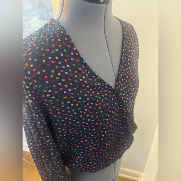 Madewell Sz XS Blue Lyric Lined Wrap Top in Sugar Dot multi color dots - Picture 12 of 16